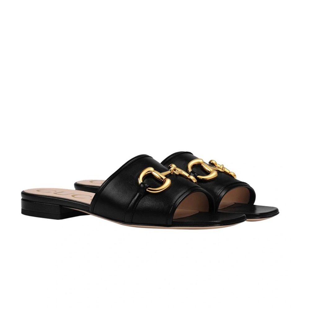 Gucci horsebit black flat sandals